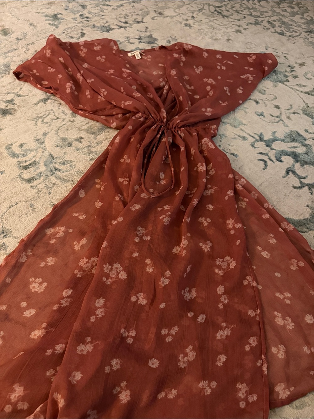 Billabong Rust Red Floral Tie-Front Maxi Dress